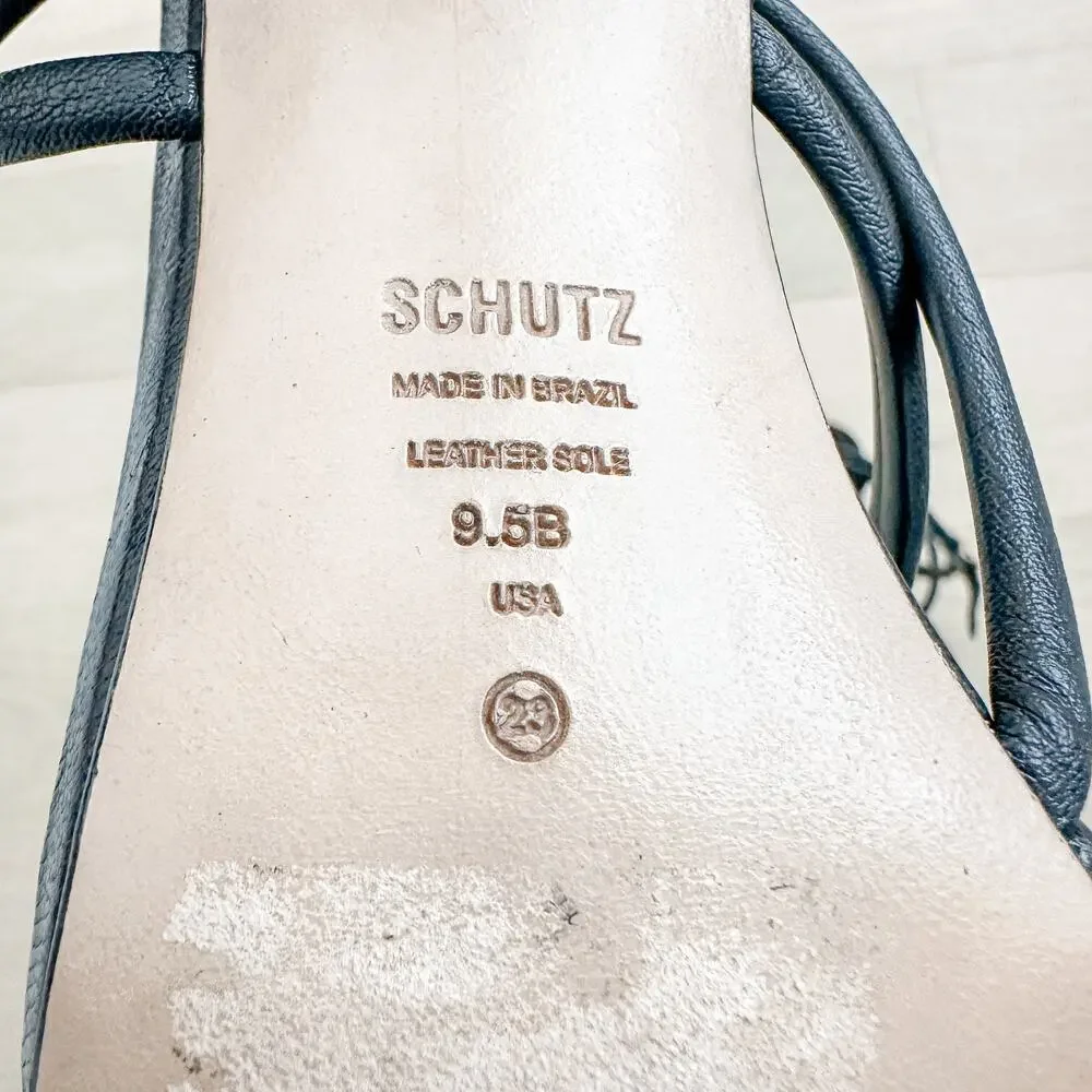 Schutz Lovi Strappy Leather Heel Sandals Black 9.5B Minimal 90s Party Glam Luxe‎ - Picture 10 of 11